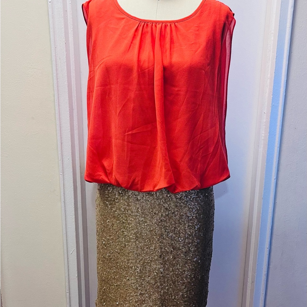 MM Couture Red and Gold Midi Dress